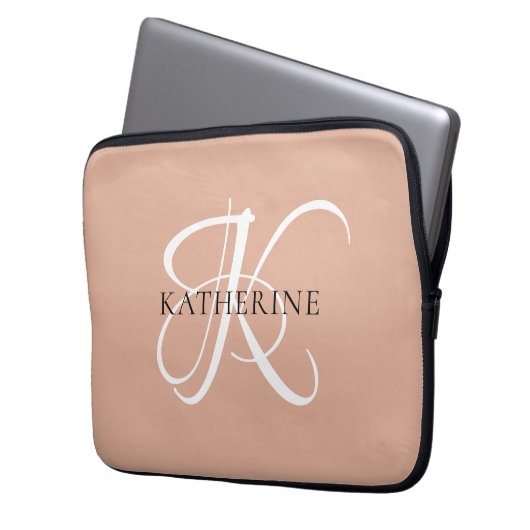 Modernes, elegantes Monogramm-Skript Rosa Laptopschutzhülle (Vorderseite Links)