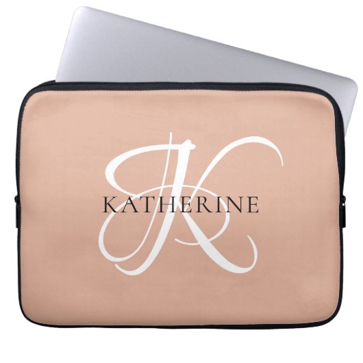 Modernes, elegantes Monogramm-Skript Rosa Laptopschutzhülle (Vorderseite)