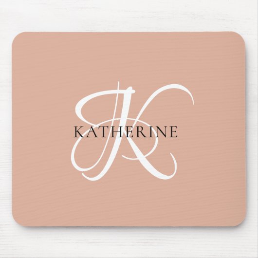 Modernes, elegantes Monogramm-Skript Rosa Mousepad (Vorne)