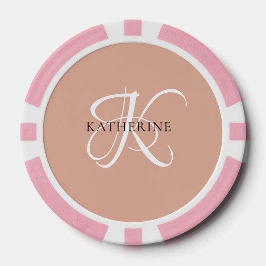 Modernes, elegantes Monogramm-Skript Rosa Pokerchips (Vorderseite)