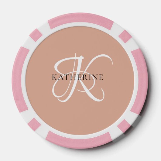 Modernes, elegantes Monogramm-Skript Rosa Pokerchips (Rückseite)