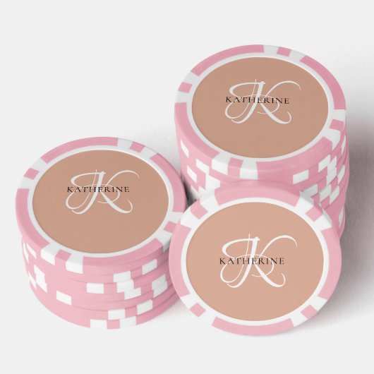 Modernes, elegantes Monogramm-Skript Rosa Pokerchips (Stapel)