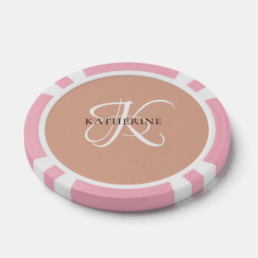 Modernes, elegantes Monogramm-Skript Rosa Pokerchips (Einzeln)