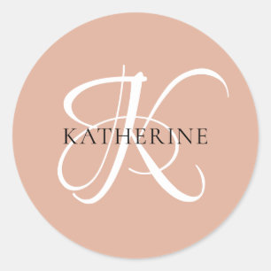 Modernes, elegantes Monogramm-Skript Rosa Runder Aufkleber