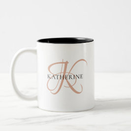 Modernes, elegantes Monogramm-Skript Rosa Zweifarbige Tasse