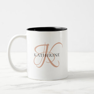Modernes, elegantes Monogramm-Skript Rosa Zweifarbige Tasse