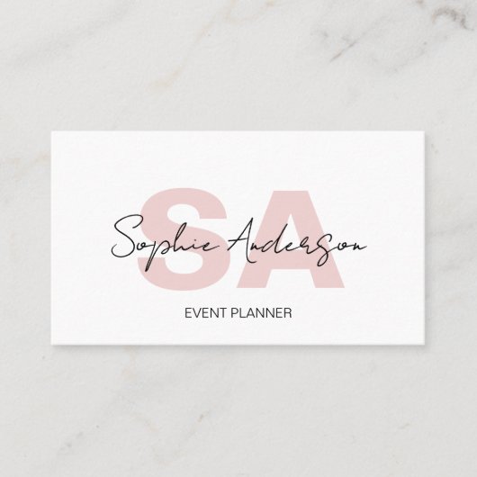 Modernes, elegantes Monogramm, weißes Rosa Visitenkarte (Vorderseite)