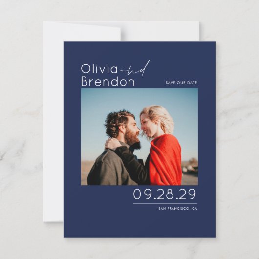 Modernes elegantes Navy Blue Save the Date Foto (Vorderseite)