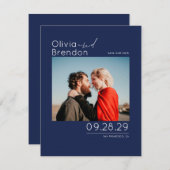 Modernes elegantes Navy Blue Save the Date Foto (Vorne/Hinten)