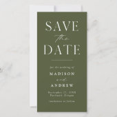 Modernes elegantes Olive Green Foto Save the Date (Vorderseite)