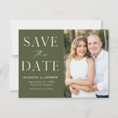 Modernes elegantes Olive Green Foto Save the Date Magneteinladung (Vorderseite)