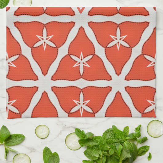 Modernes, elegantes Orange Muster Monogram Custom Geschirrtuch (Gefaltet)