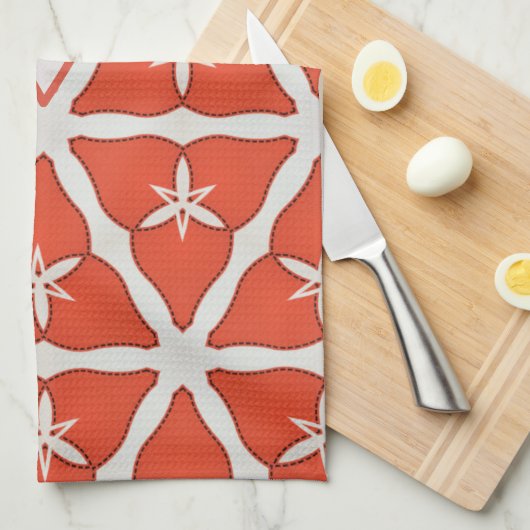 Modernes, elegantes Orange Muster Monogram Custom Geschirrtuch (Viertel Falte)