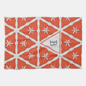 Modernes, elegantes Orange Muster Monogram Custom Geschirrtuch (Horizontal)