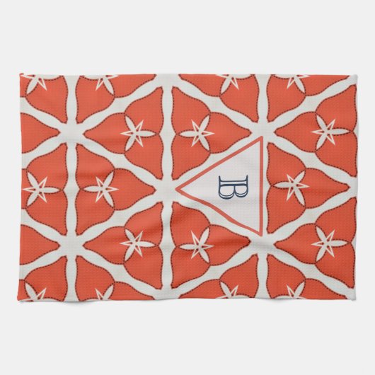 Modernes, elegantes Orange Muster Monogram Custom Geschirrtuch (Horizontal)