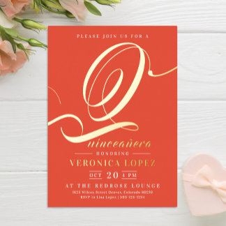 Modernes elegantes Orange Red 15. Quinceañera Part Folieneinladung