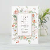 Modernes Elegantes Peach Floral Save the Date (Stehend Vorderseite)
