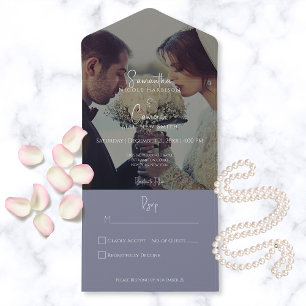 Modernes Elegantes Periwinkle Lila Foto Kein Abend All In One Einladung