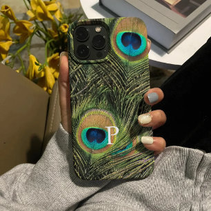 Modernes elegantes Pfauenfederhalter-Monogramm-Geh Case-Mate iPhone Hülle