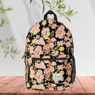 Modernes, elegantes Pfirsichrosa-Floral-Monogramm Bedruckter Rucksack