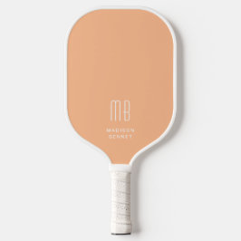 Modernes, elegantes Pfirsichrosa Monogramm Pickleball Schläger