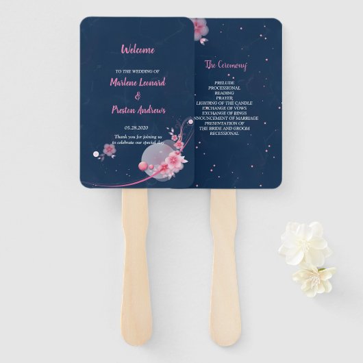 Modernes, elegantes, pinkfarbenes Hochzeitsprogram Fächer (Vorne und Hinten)