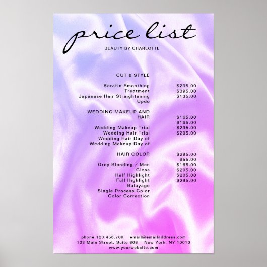 Modernes elegantes Preislisten-Poster Poster (Vorne)