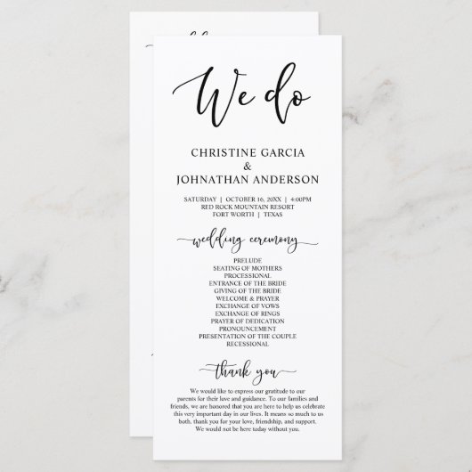 Modernes, elegantes Programm für Hochzeiten (Vorne/Hinten)