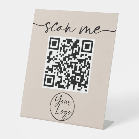 Modernes elegantes QR-Code Beige Pedestal-Zeichen Sockelschild (Vorderseite)
