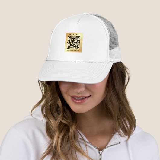 Modernes, elegantes QR-Code-Template Gold Weiß Truckerkappe (Beispiel)