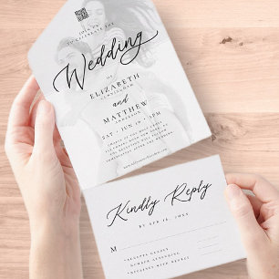 Modernes, elegantes QR-Foto All In One Einladung