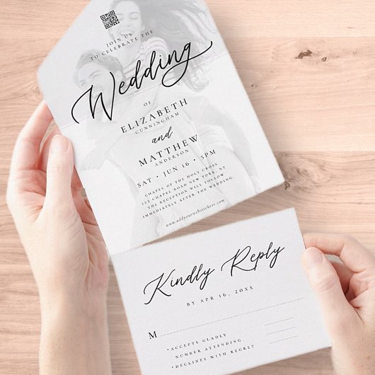 Modernes, elegantes QR-Foto All In One Einladung