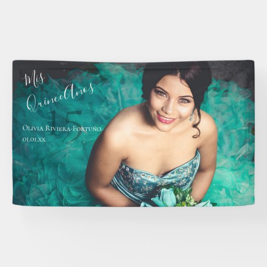 Modernes Elegantes Quinceanera 15. Geburtstag Foto Banner (Horizontal)
