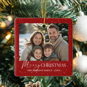 Modernes, elegantes Red MerChristmas Family Foto Keramikornament