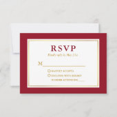 Modernes elegantes Red White Gold RSVP Karte (Vorderseite)