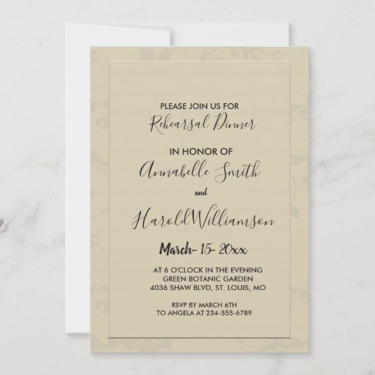 Modernes Elegantes Romantisches Probe Dinner Einladung (Vorderseite)