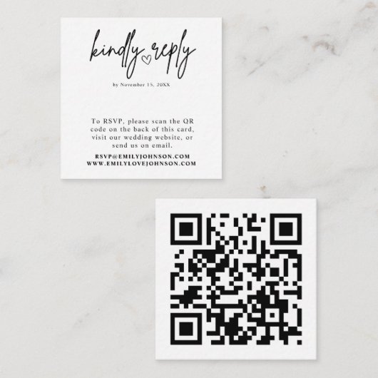 Modernes elegantes Romantisches QR Code Wedding RS Begleitkarte (Vorne/Hinten)