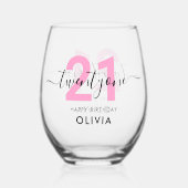 Modernes elegantes Rosa, 21. Geburtstag Weinglas Ohne Stiel (Rückseite)