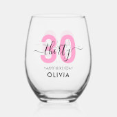 Modernes elegantes Rosa 30. Geburtstag Weinglas Ohne Stiel (Rückseite)