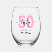 Modernes elegantes Rosa 50. Geburtstag Weinglas Ohne Stiel (Vorderseite)