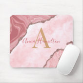 Modernes, elegantes Rosa Agate Geode Monogramm Mousepad (Mit Mouse)
