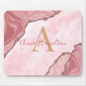 Modernes, elegantes Rosa Agate Geode Monogramm Mousepad (Vorne)