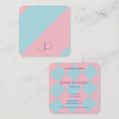 Modernes Elegantes Rosa Blau Luxuriös Mit Monogram Quadratische Visitenkarte (Vorne/Hinten)