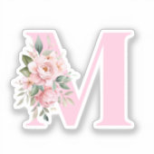 Modernes, elegantes rosa, florales Monogramm Aufkleber (Vorderseite)
