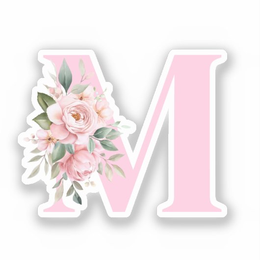 Modernes, elegantes rosa, florales Monogramm Aufkleber (Vorderseite)
