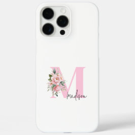 Modernes, elegantes rosa, florales Monogramm iPhone 16 Pro Max Hülle
