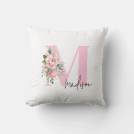 Modernes, elegantes rosa, florales Monogramm Kissen