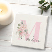 Modernes, elegantes rosa, florales Monogramm Steinuntersetzer