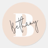 Modernes, elegantes Rosa Monogramm Runder Aufkleber (Vorderseite)