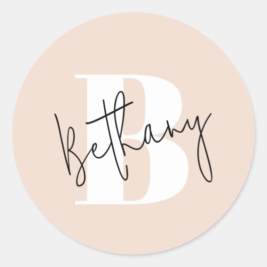 Modernes, elegantes Rosa Monogramm Runder Aufkleber (Vorderseite)